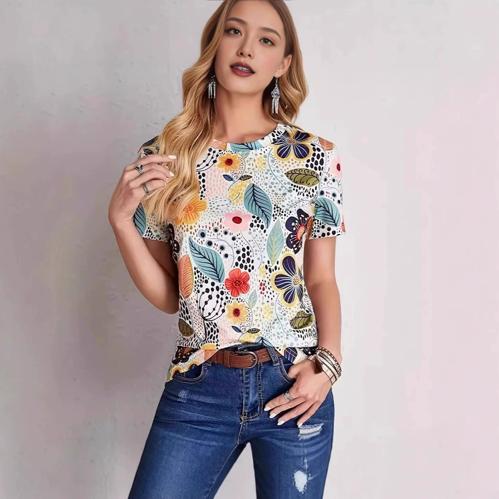 Forever 21 Digital Print Crewneck Short-Sleeve Tee